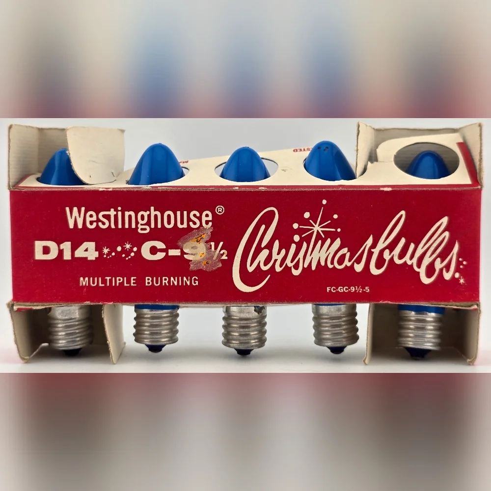 Vintage NOS 1960s Blue Westinghouse D14 C-9½ Christmas Bulbs Original Box